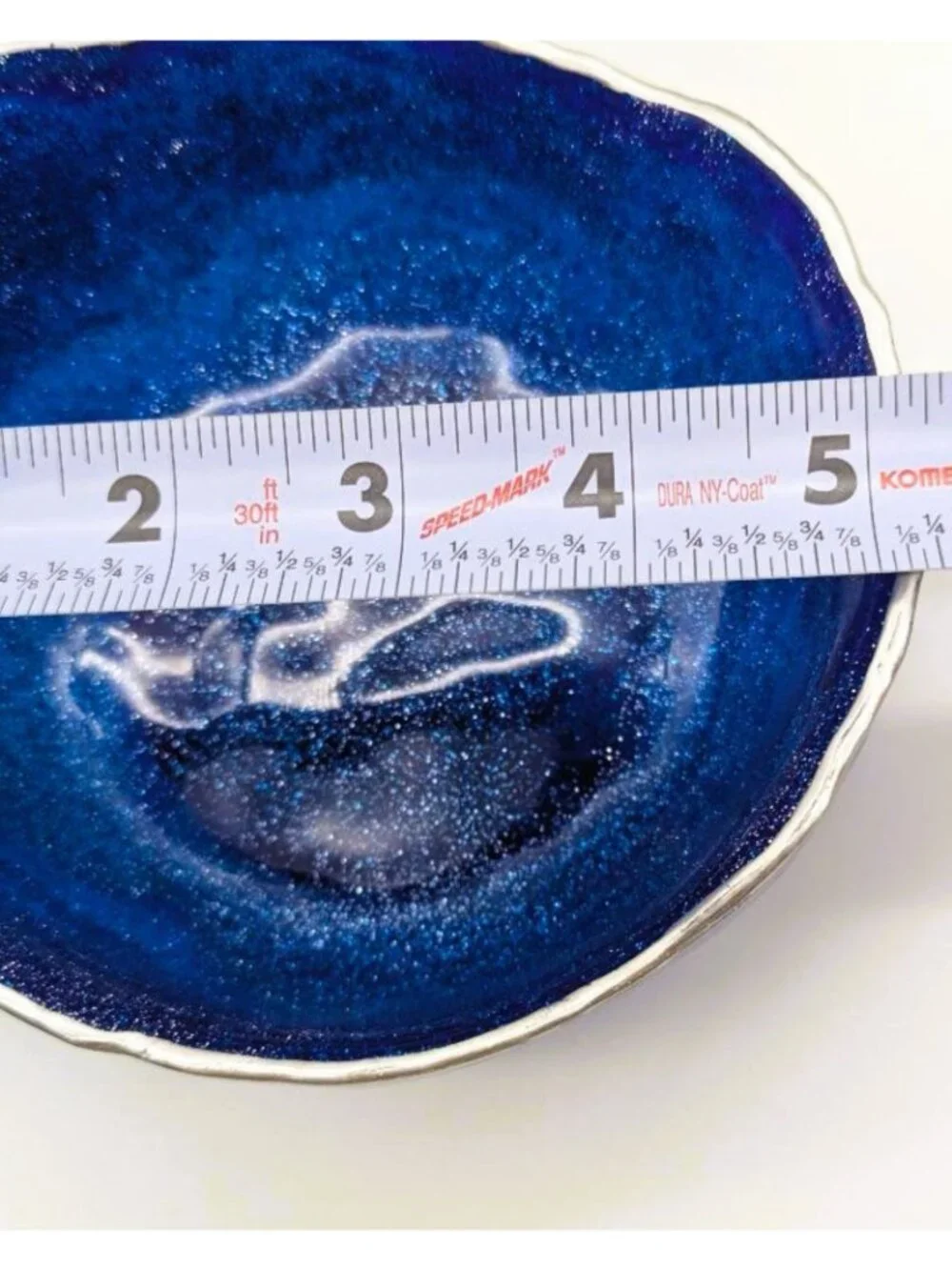Blue Resin Decorative Bowl With Silver Rim - 4.5